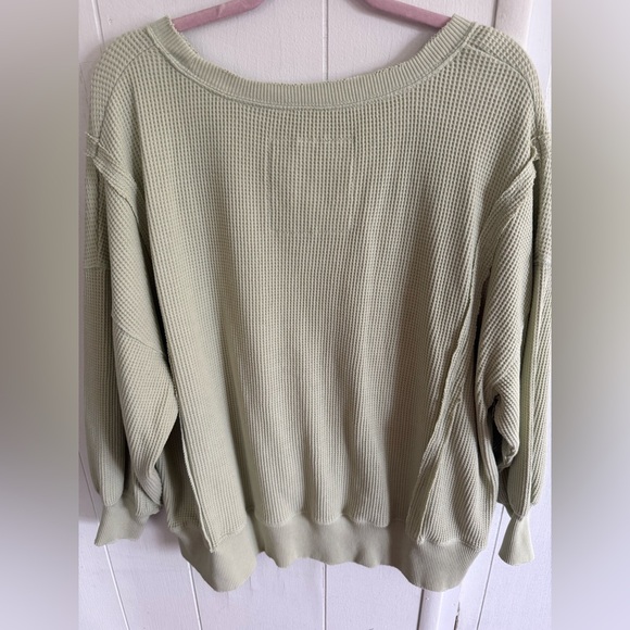 AMERICAN EAGLE LIGHT GREEN BIG HUG LONG SLEEVE WAFFLE PULLOVER TOP-XS - Picture 4 of 4